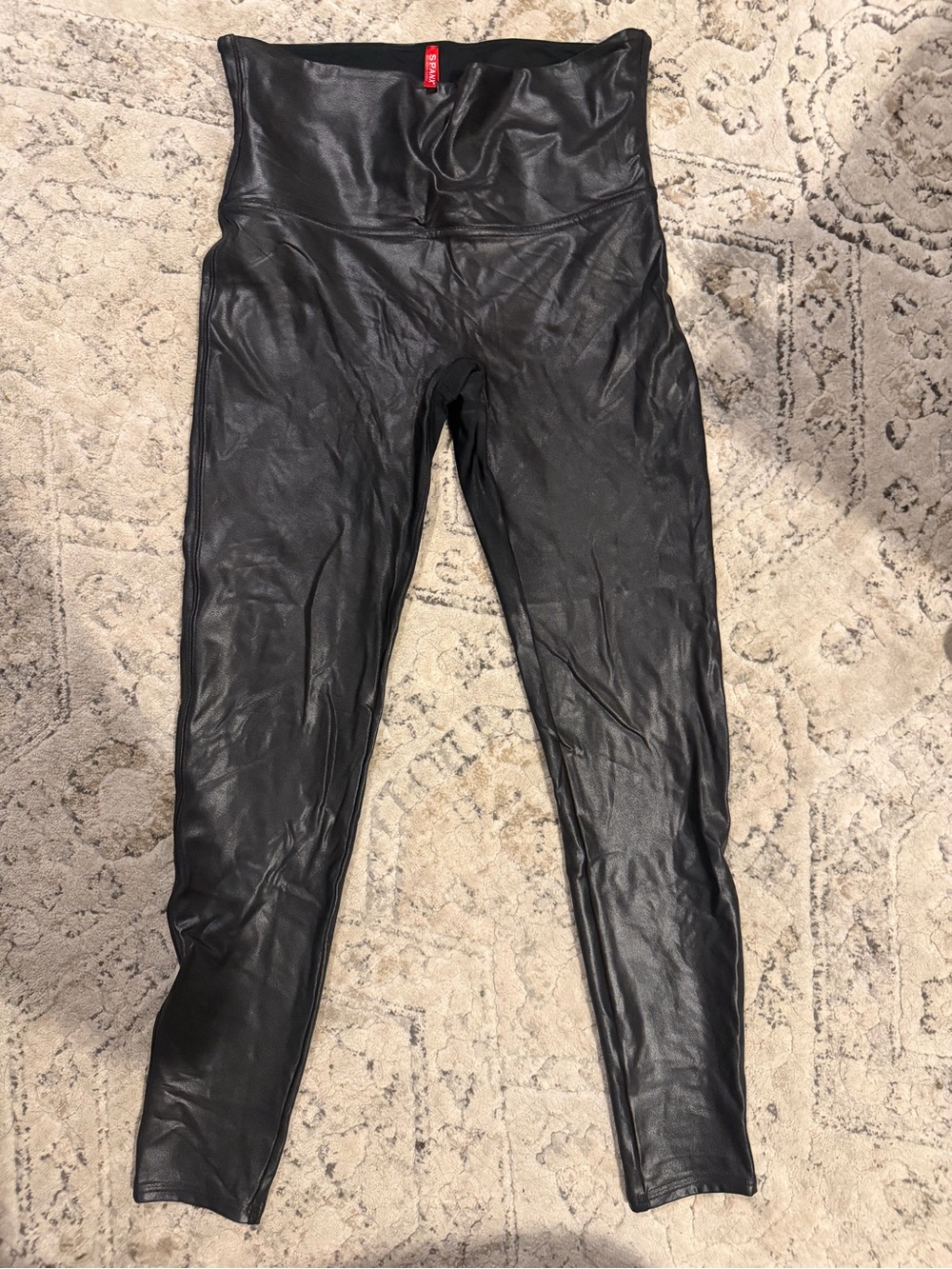 SPANX Shiny Faux Leather High-Waist Leggings - Black